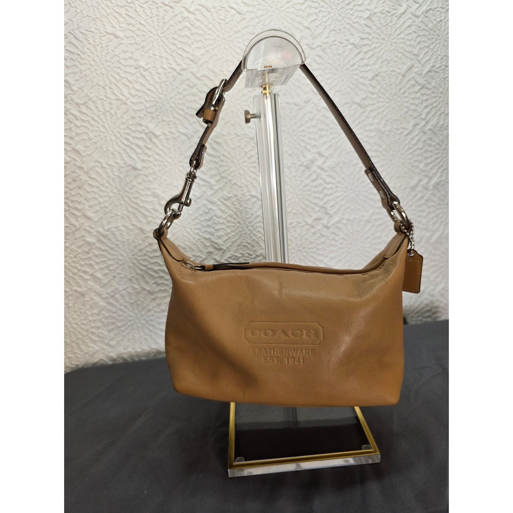 Vintage Coach Tan Leather Mini Hobo Baguette Bag Leatherware Est 1941 Y2K Pouchβ